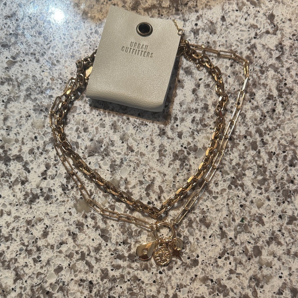 Urban Outfitters Gold Layered Charm Chain Necklace